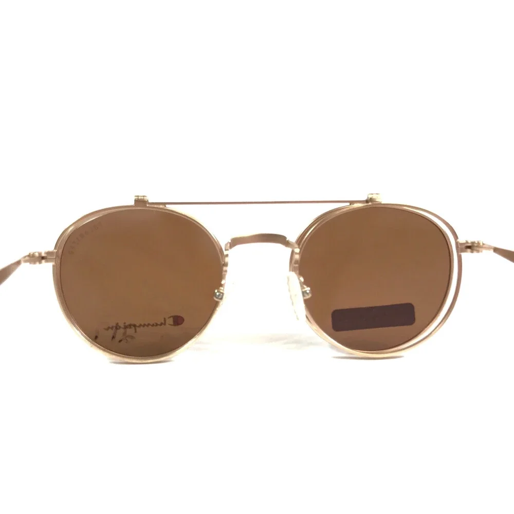 Champion Eyeglasses Frames CU1003H C01 Gold Round w/ Brown Polarized 47-20-135
